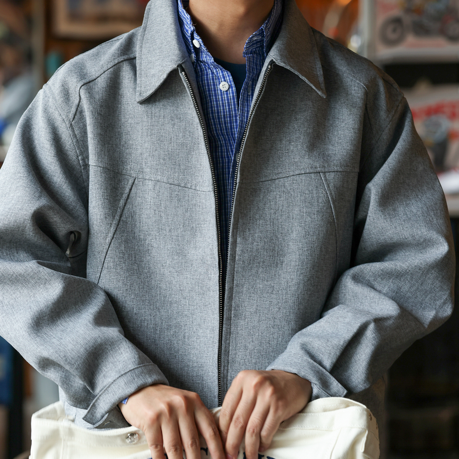 美式休閒灰色西裝夾克男短款cleanfit通勤翻領行政外套