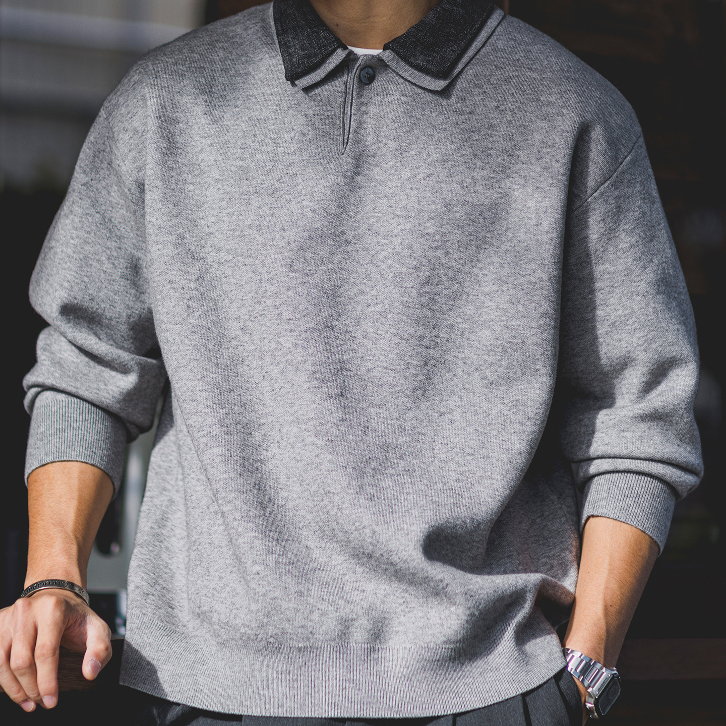 復古撞色拼接假兩件翻領毛衣男2025秋冬季新款寬鬆休閒通勤針織衫