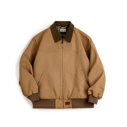 美式復古重磅聖達菲帆布夾克水洗純棉翻領短款外套男秋季-Retro's Wear