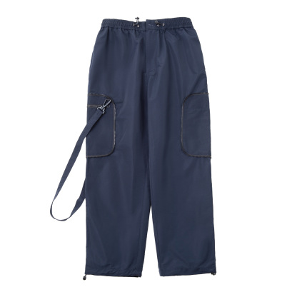 美式休閒多功能直筒褲口袋寬鬆抽繩束腳機能闊腿長褲男秋-Retro's Wear