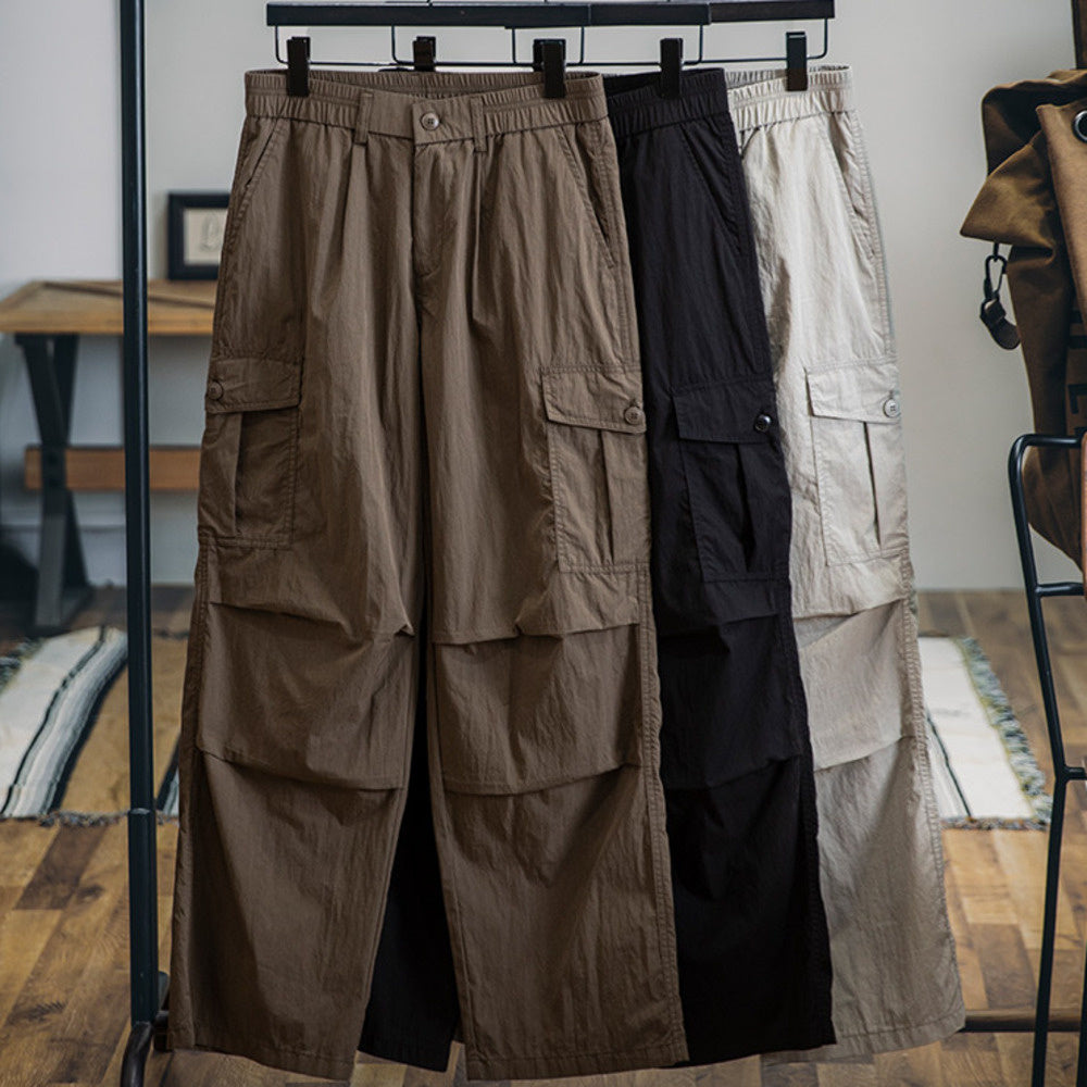 美式褶皺速幹傘兵褲男春夏2025新款潮牌薄款直筒休閒褲工裝衝鋒褲