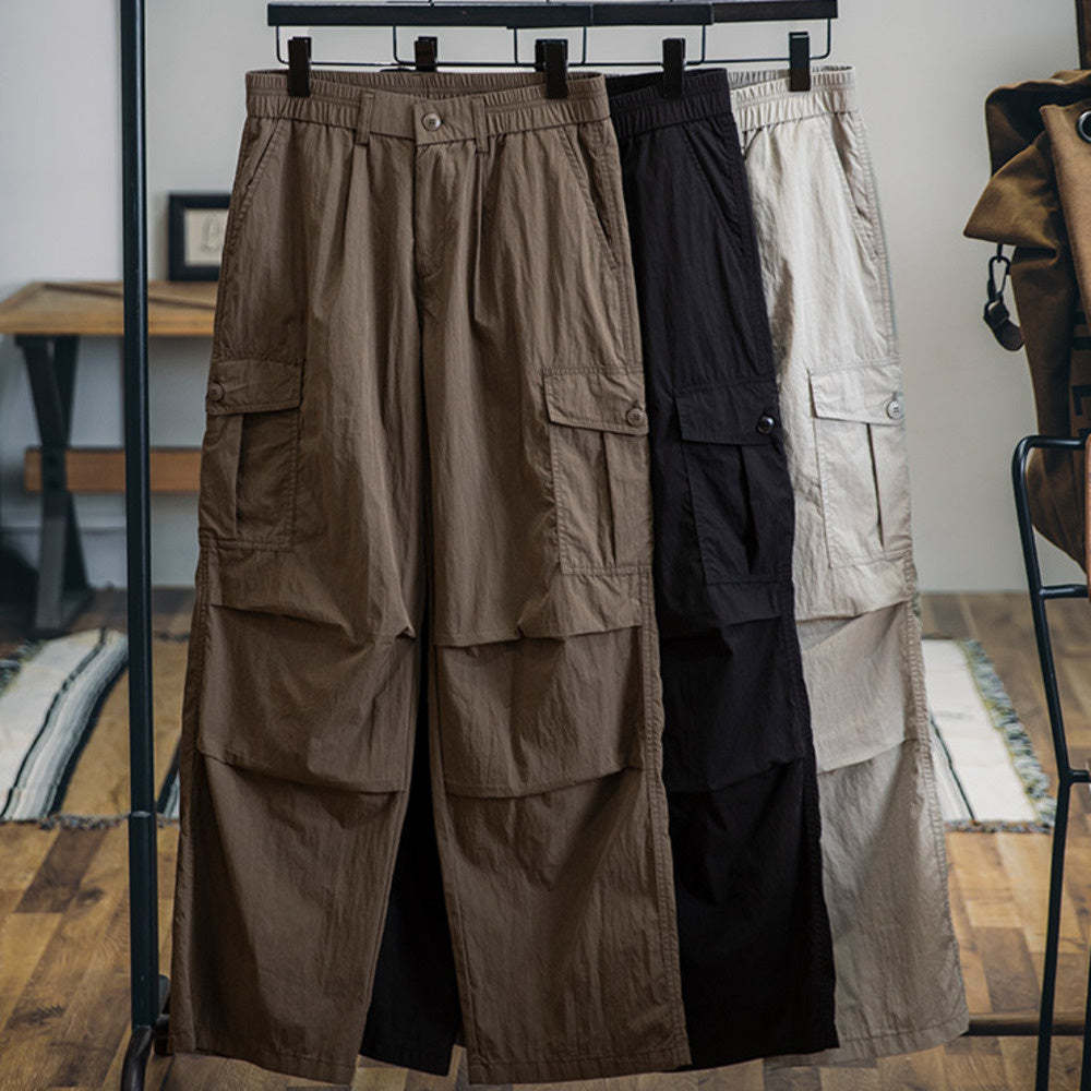美式褶皺速幹傘兵褲男春夏2025新款潮牌薄款直筒休閒褲工裝衝鋒褲