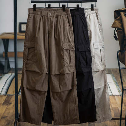 美式褶皺速幹傘兵褲男春夏2025新款潮牌薄款直筒休閒褲工裝衝鋒褲