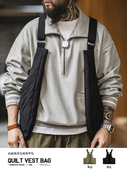 山系戶外絎縫多功能馬甲大容量斜挎包加棉坎肩背心男秋冬-Retro's Wear
