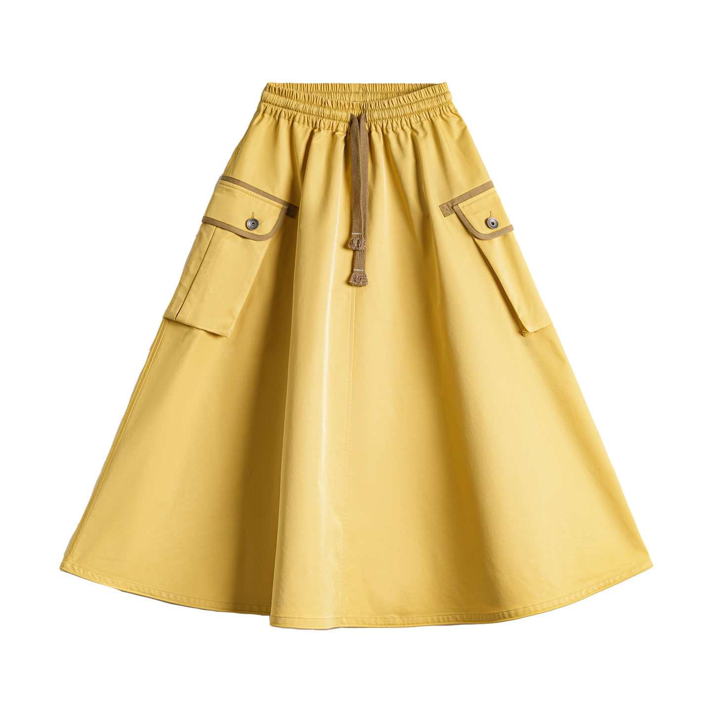 美式復古鬆緊腰抽繩大裙擺半身長裙工裝A字傘裙子女士春