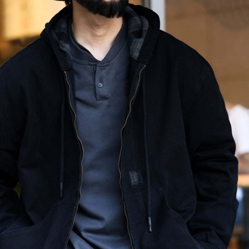 美式復古連帽開衫夾克外套男寬鬆vintage重磅拉鍊休閒衛衣秋-Retro's Wear