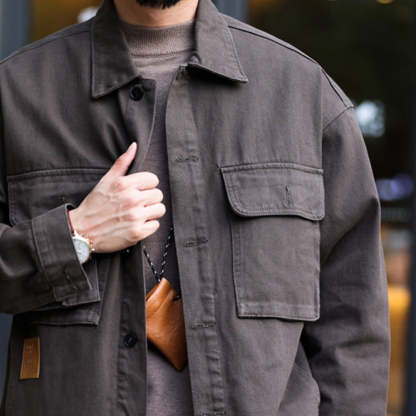 美式復古純棉工裝夾克男寬鬆四袋款重磅外搭硬漢伐木外套秋-Retro's Wear