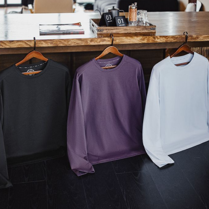 美式休閒7A抑菌速幹長袖T恤凉感透氣上衣圓領打底衫男春