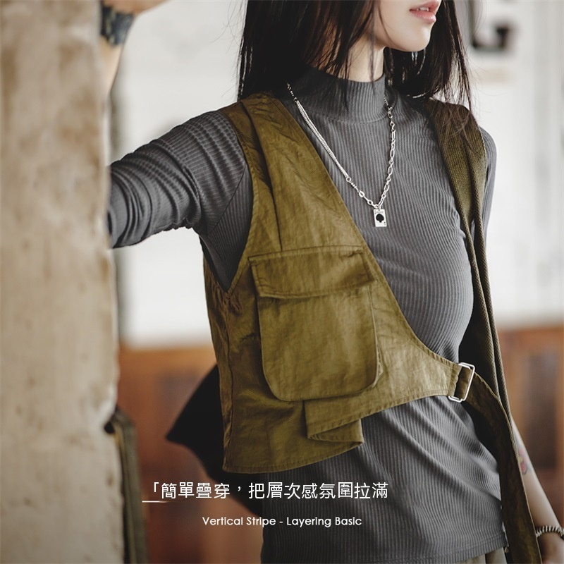 美式休閒半高領純色打底衫內搭女修身長袖薄款秋冬打底衣-Retro's Wear