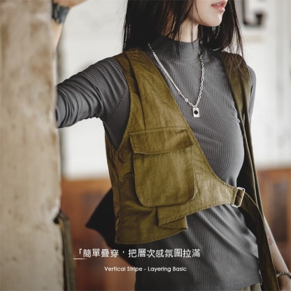 美式休閒半高領純色打底衫內搭女修身長袖薄款秋冬打底衣-Retro's Wear