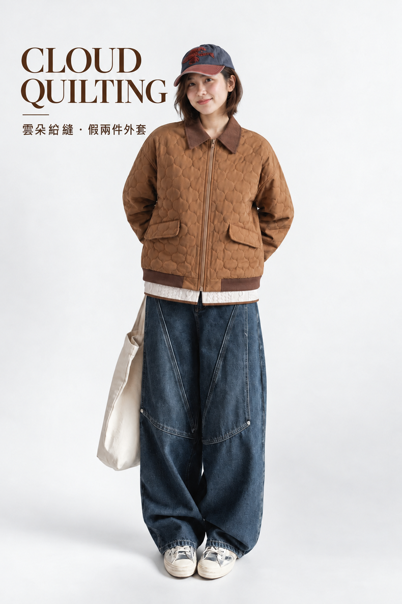 撞色翻領雲朵絎縫假兩件外套 · 02-hero