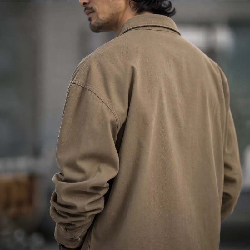 美式復古重磅純棉夾克男士工裝襯衫式寬鬆長袖春秋外套