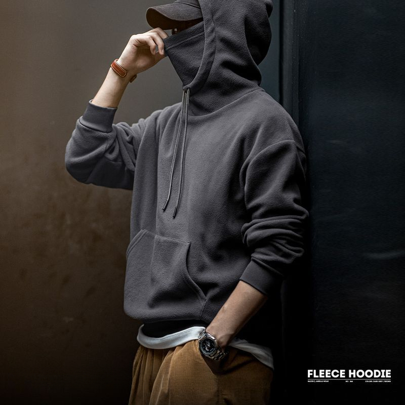 美式休閒搖粒絨巴拉克拉法連帽衛衣防風套頭面罩上衣男秋-Retro's Wear