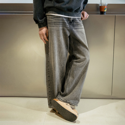 MRA復古水洗丹寧牛仔褲寬鬆直筒闊腿休閒長褲子男士春夏季