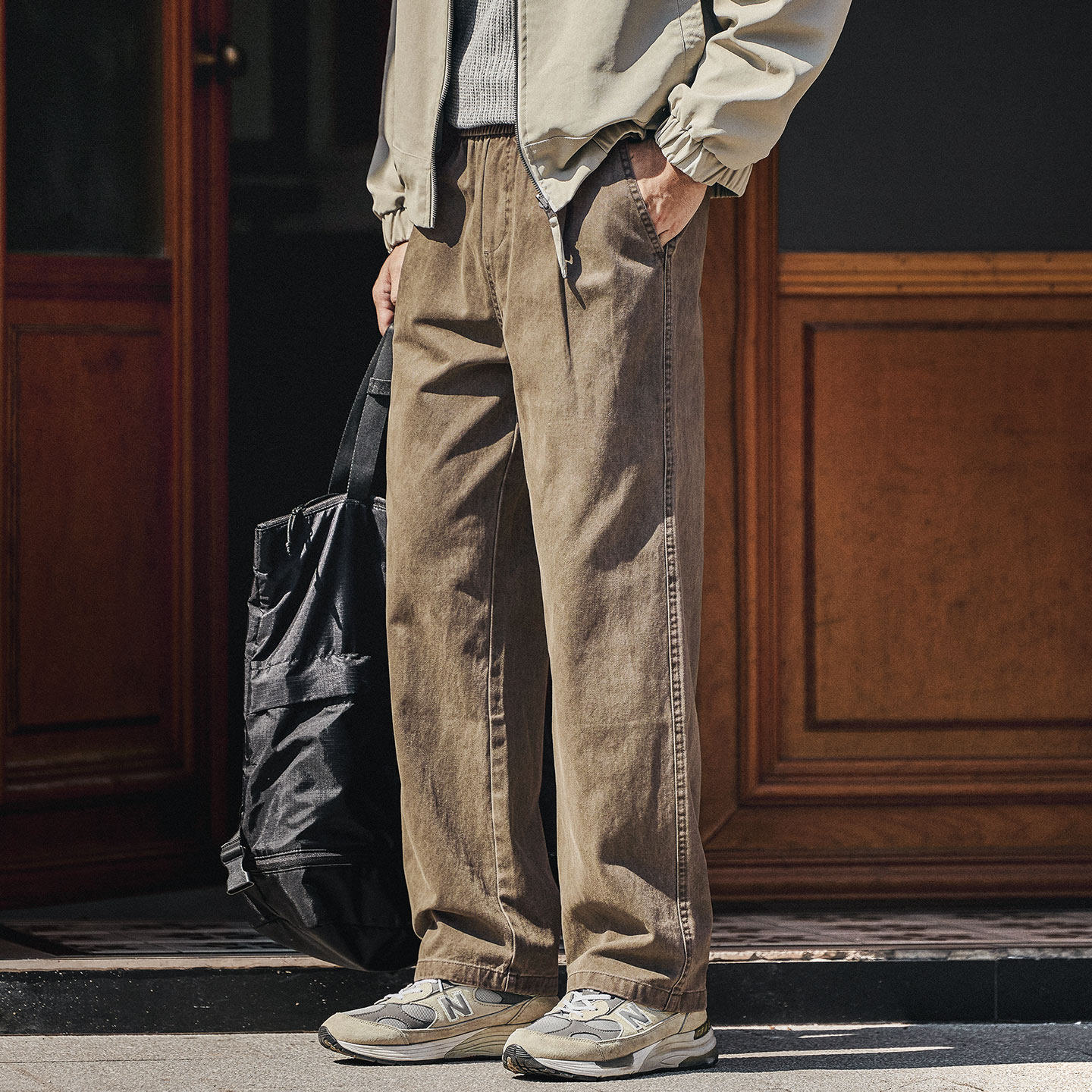 秋冬款美式重磅水洗工裝褲子男士寬鬆直筒闊腿休閒長褲
