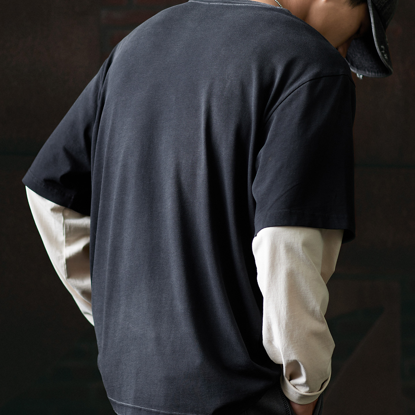 假兩件美式復古字母印花長袖t恤男2025秋季潮牌寬鬆純棉打底衫