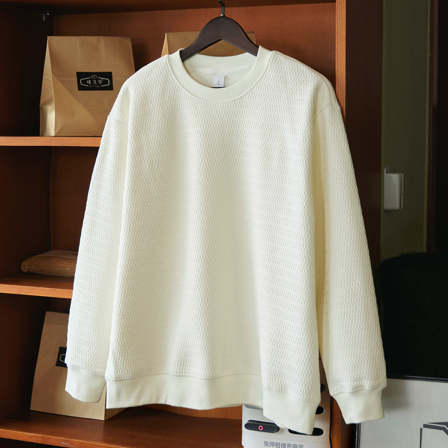 加絨歐棉絨肌理感圓領衛衣男士2025冬季新款內搭加厚保暖長袖上衣