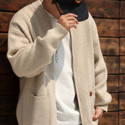 美式休閒680g重磅拉鍊開衫毛衣男7針粗線復古針織外套冬-Retro's Wear