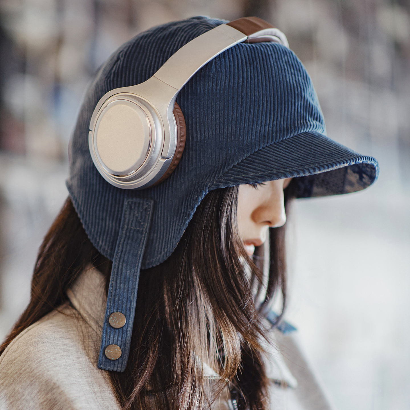 復古燈芯絨加厚防風防寒保暖飛行員藍色護耳雷鋒帽子女士冬