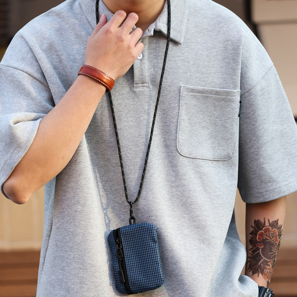 日系休閒340g重磅短袖POLO衫男寬鬆雙珠地口袋翻領上衣