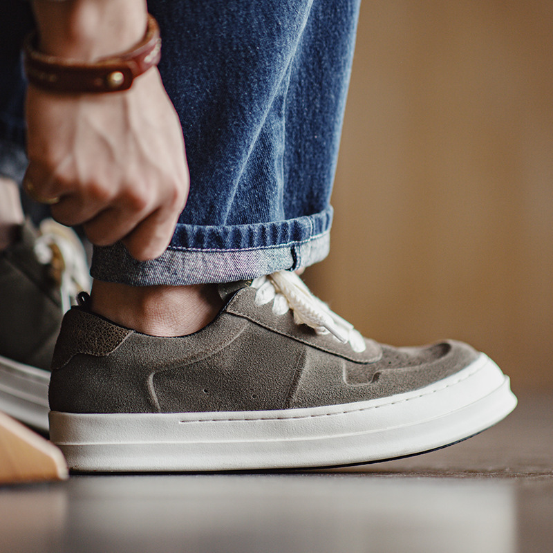 復古ro板鞋夏季新款厚底翹頭男潮鞋低幫百搭休閒增高真皮板鞋