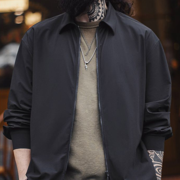 美式休閒垂感冰絲襯衫透氣cleanfit凉感黑長袖襯衣男春夏