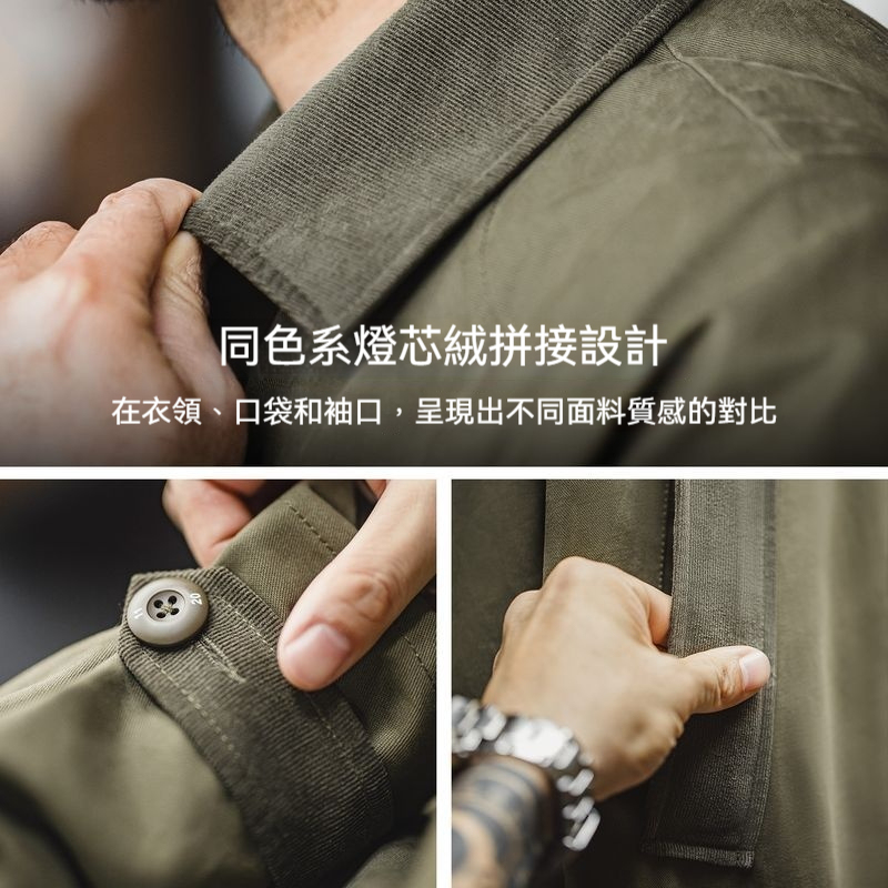 美式復古戰壕風衣軍綠色中長款翻領純棉大衣外套男款春