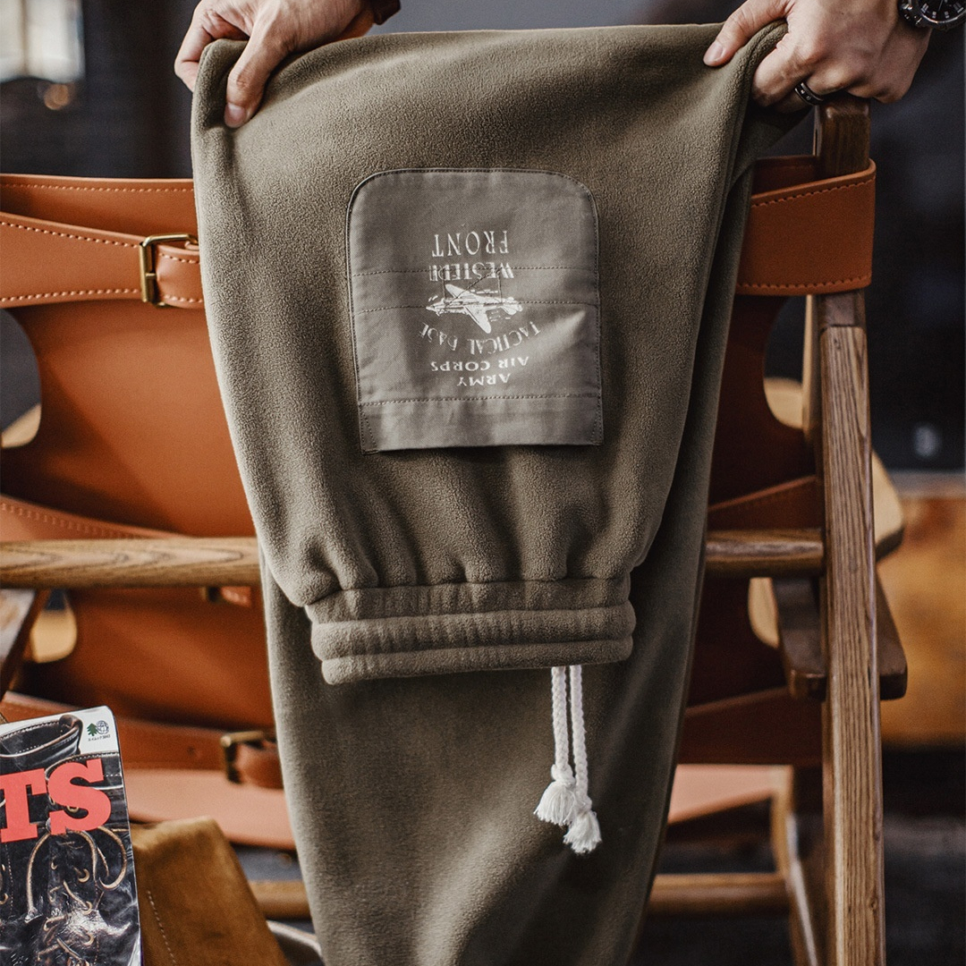 美式復古搖粒絨衛褲加絨保暖棕色美拉德束脚休閒褲男秋冬