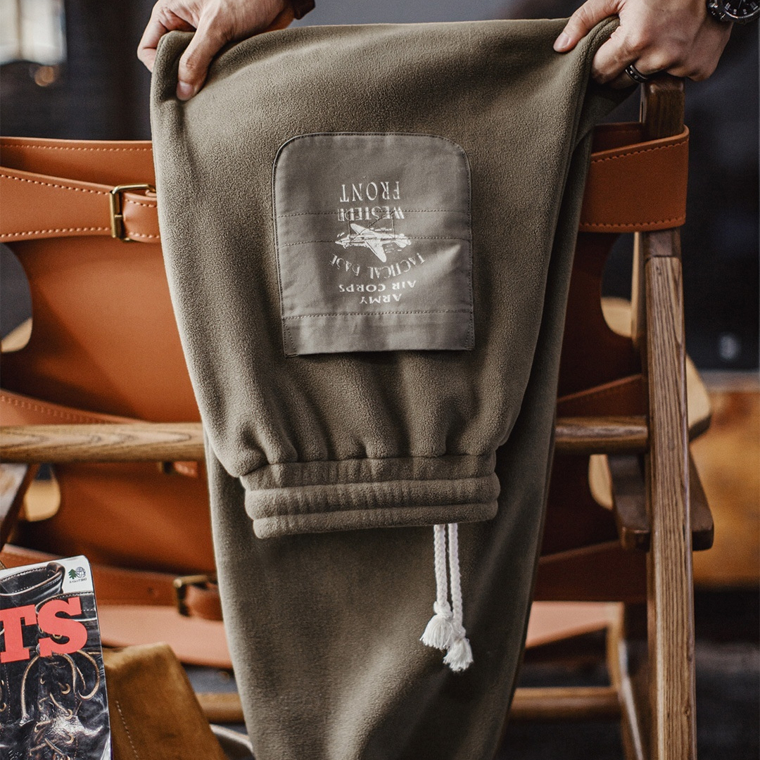 美式復古搖粒絨衛褲加絨保暖棕色美拉德束脚休閒褲男秋冬