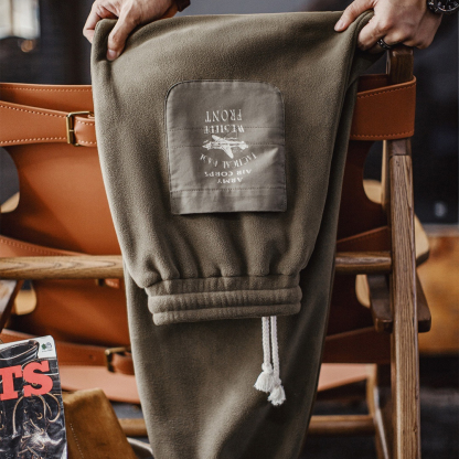 美式復古搖粒絨衛褲加絨保暖棕色美拉德束脚休閒褲男秋冬