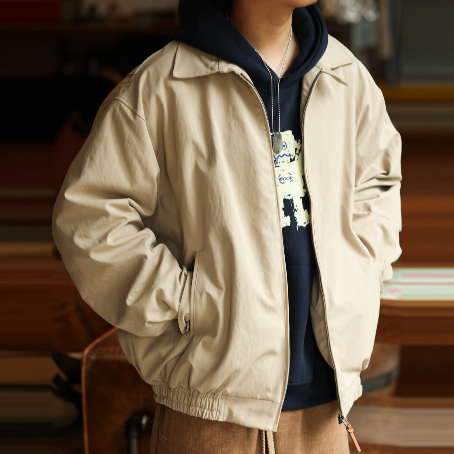 輕量化褪色感教練夾克男拉鍊翻領cleanfit通勤休閒外套