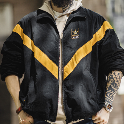美式復古ARMY訓練服夾克IPFU運動撞色寬鬆立領外套男秋-Retro's Wear