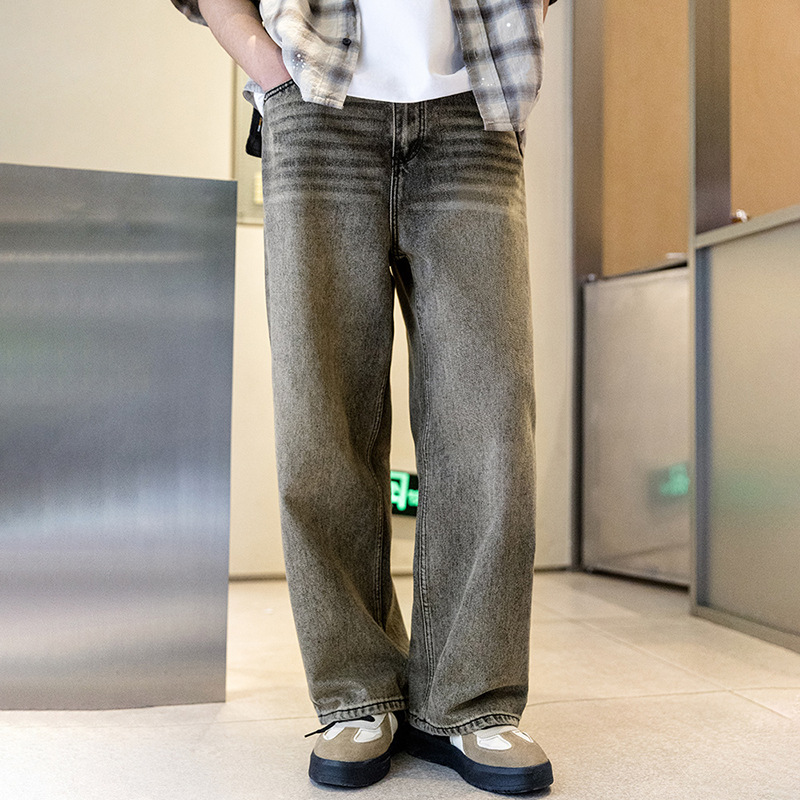 MRA復古水洗丹寧牛仔褲寬鬆直筒闊腿休閒長褲子男士春夏季