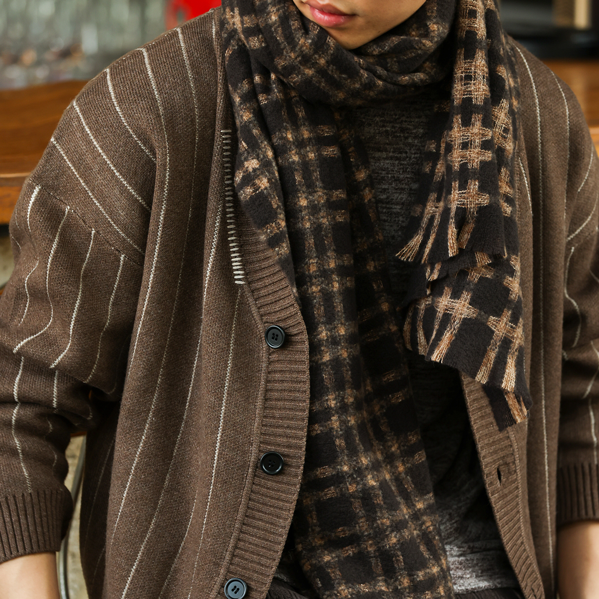 美式復古學院風條紋開衫毛衣男休閒慵懶風V領針織外套