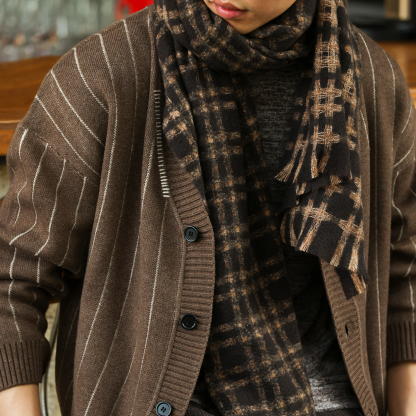 美式復古學院風條紋開衫毛衣男休閒慵懶風V領針織外套