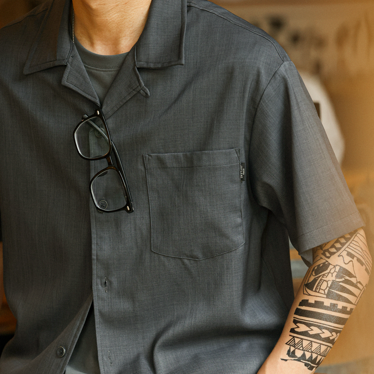 日系復古竹節紋古巴領短袖襯衫男寬鬆雲感半袖開衫襯衫