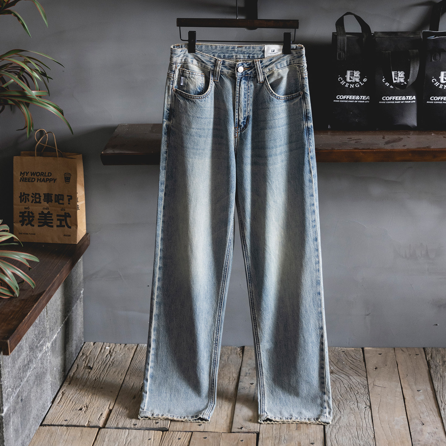 美式復古萊賽爾牛仔褲男2026春季新款寬鬆大碼cleanfit直筒褲子