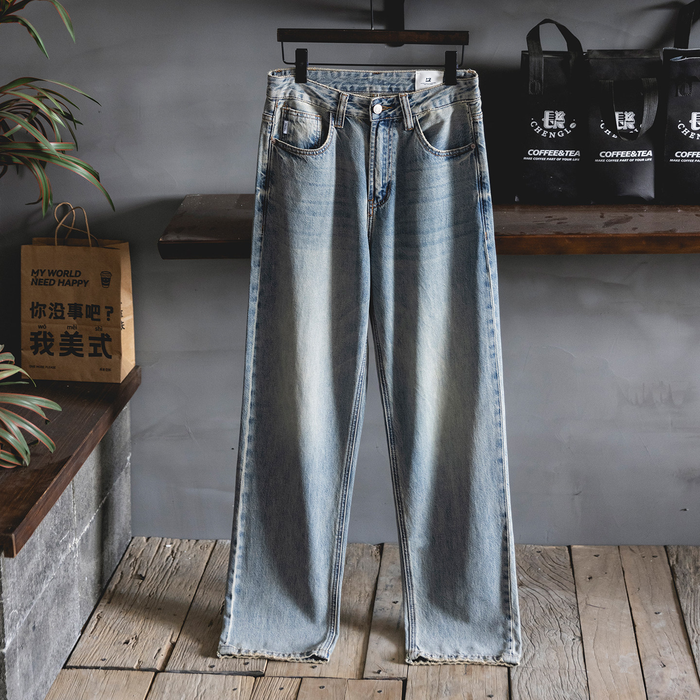 美式復古萊賽爾牛仔褲男2026春季新款寬鬆大碼cleanfit直筒褲子