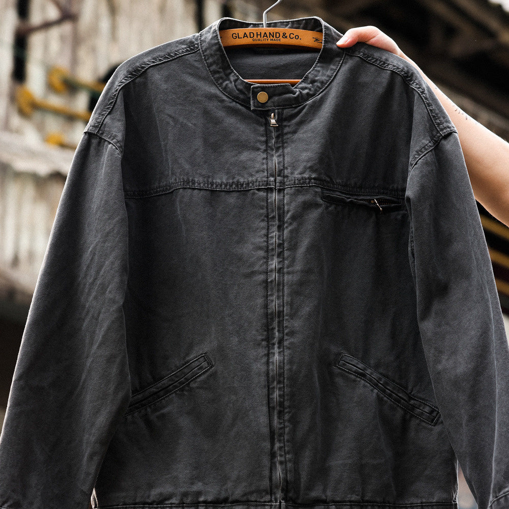 美式vintage立領底特律夾克男微寬帆布做舊戶外硬漢工裝外套-Retro's Wear