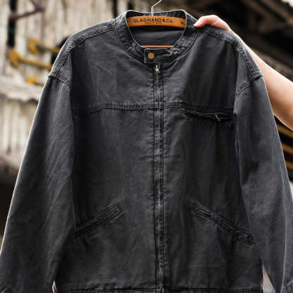 美式vintage立領底特律夾克男微寬帆布做舊戶外硬漢工裝外套-Retro's Wear