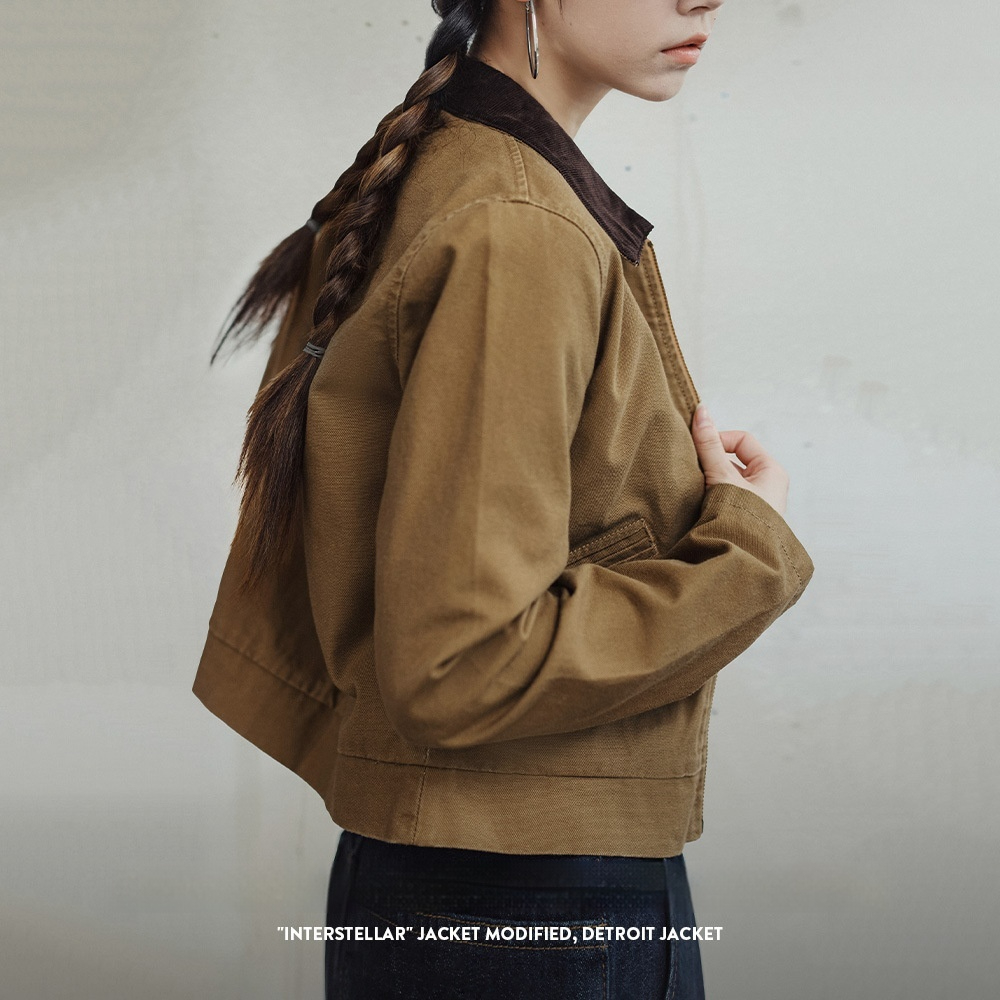 星際穿越同款改良底特律夾克美式復古翻領工裝帆布外套春秋女-Retro's Wear