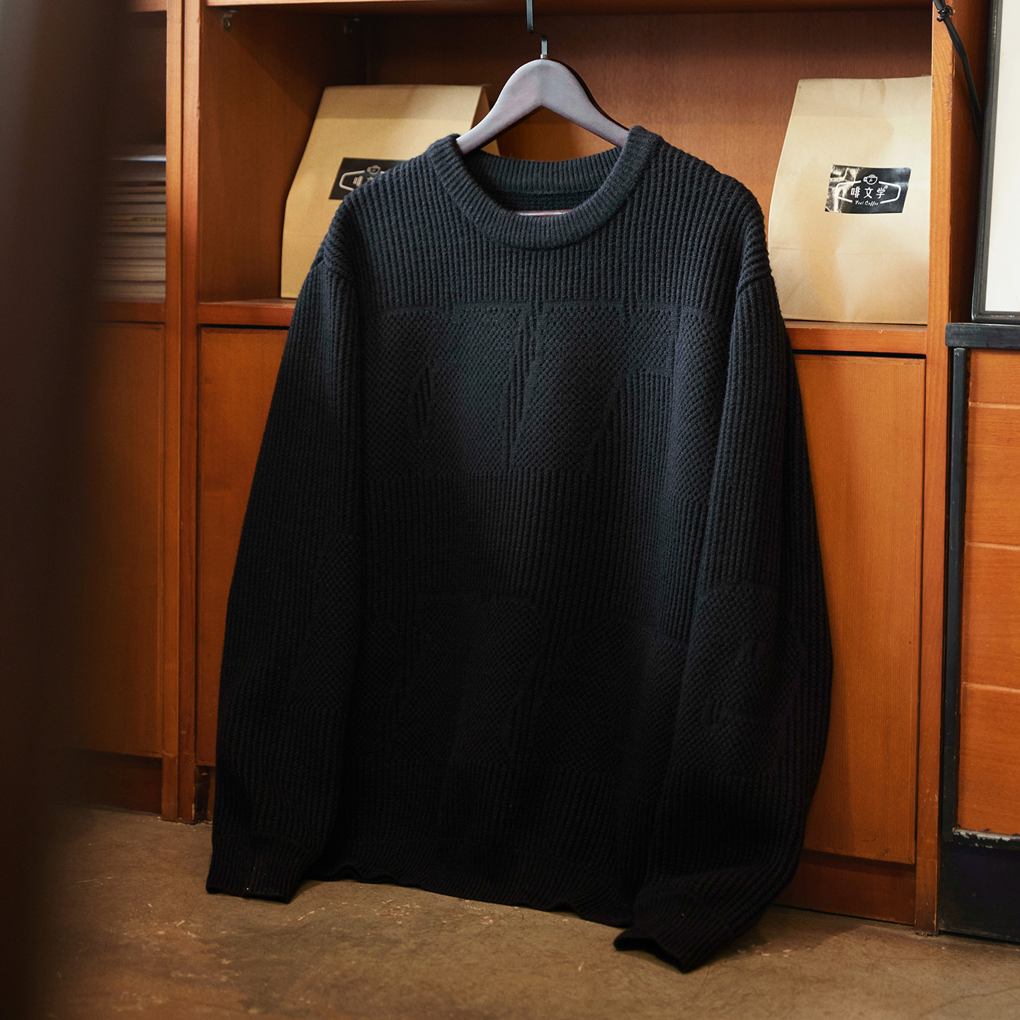 肌理感字母提花圓領毛衣男2025秋冬新款寬鬆休閒慵懶風針織毛線衣