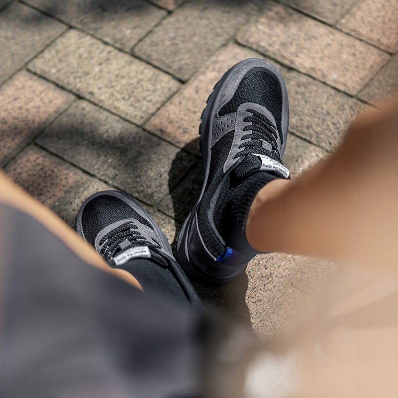 MRA復古男夏季透氣厚底通勤網面運動鞋男款休閒華夫阿甘鞋小黑鞋