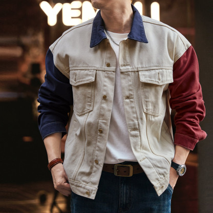 小眾設計撞色拼接夾克男2025秋季新款潮流休閒上衣外套