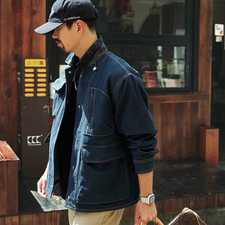 美式復古巴恩風工裝牛仔外套男2025秋季新款軍事四袋M65丹寧夾克