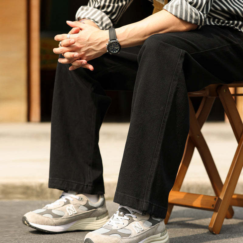 美式復古水洗重磅純棉休閒褲男款cleanfit基礎通勤直筒長褲-Retro's Wear