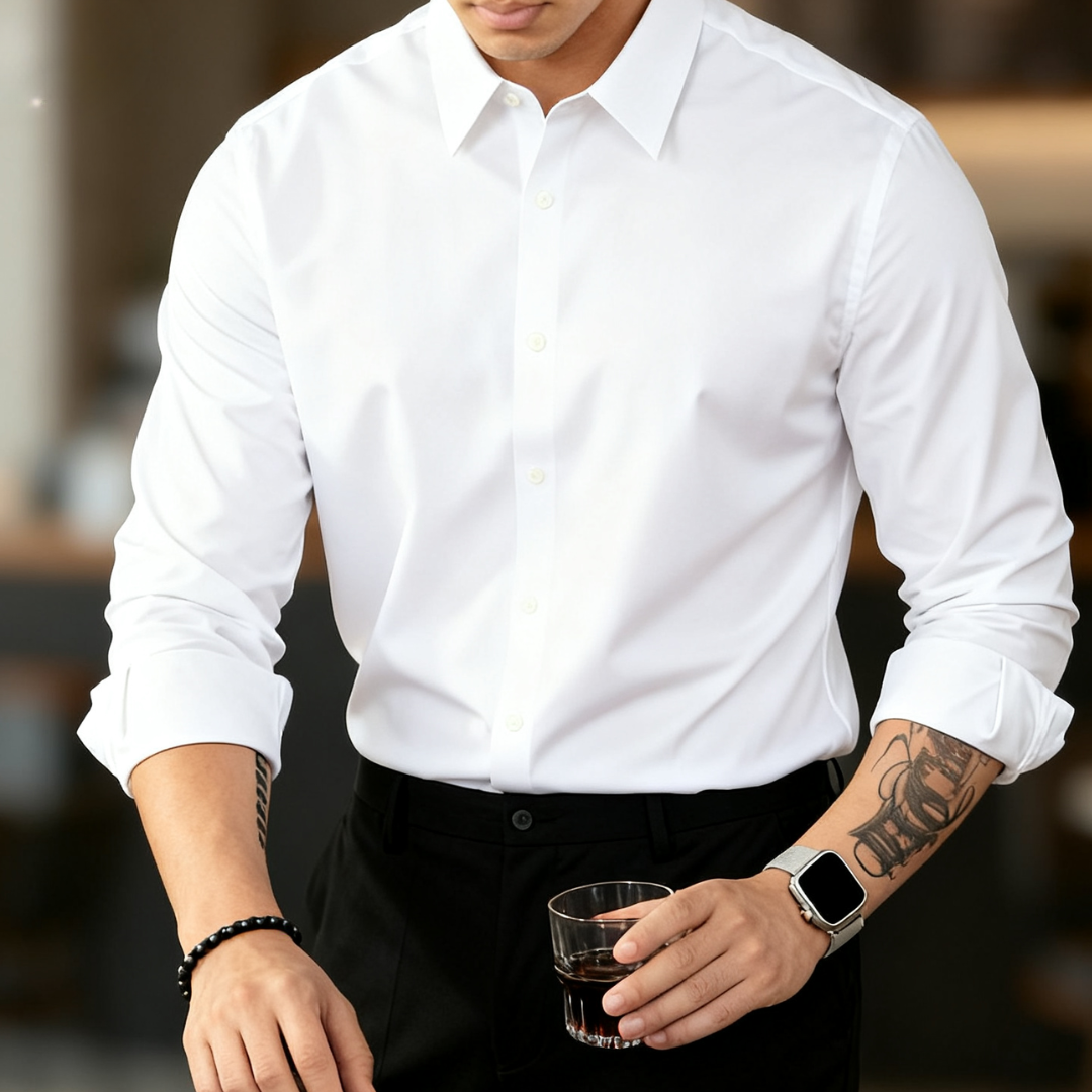 抗皺免燙莫代爾長袖襯衫男美式休閒通勤外搭襯衣打底衫