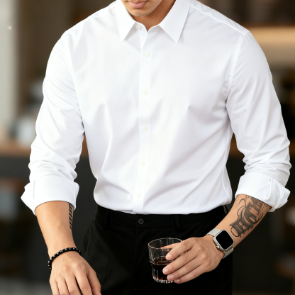 抗皺免燙莫代爾長袖襯衫男美式休閒通勤外搭襯衣打底衫