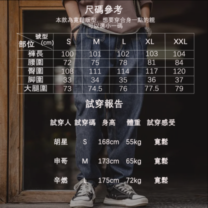 馬登工裝丹寧水洗鬆緊腰寬鬆牛仔褲cityboy闊腿錐形褲男-Retro's Wear