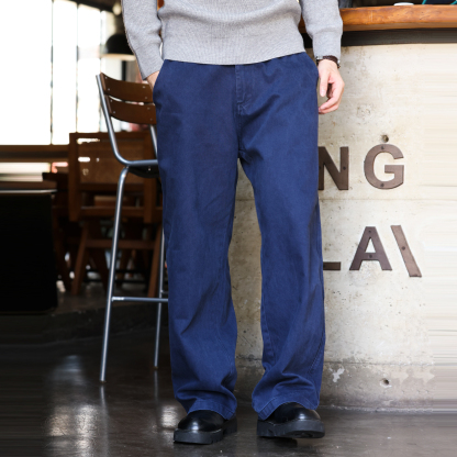 法工藍復古工裝休閒褲男重工水洗Vintage直筒加絨長褲子